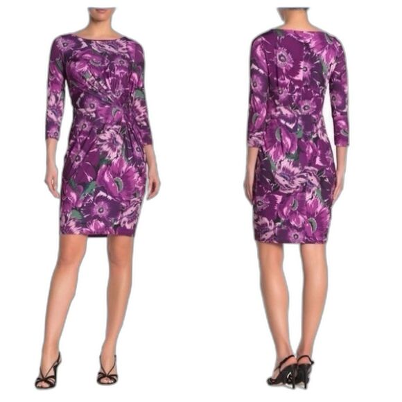 T Tahari Floral Twist Front Sheath Dress Size 8 - Picture 1 of 6